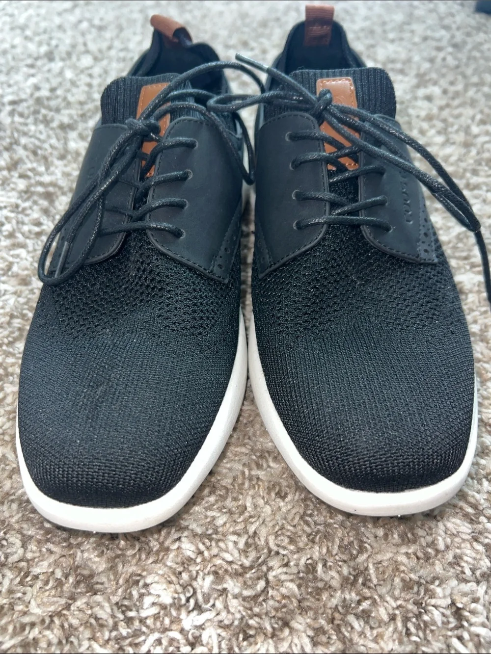 NWOT! Coostar Black Knit Lace-Up Sneakers with Brown Accents sz 8